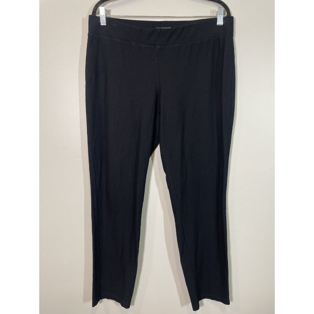 Eileen Fisher Black Straight Ankle Pants Size L Minimalist Pull On Stretchy